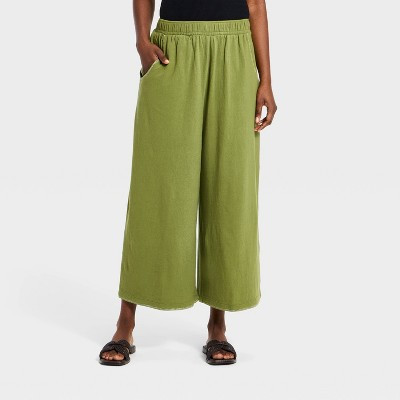 Women's Mid-Rise Wide Crop Leg Jersey Knit Pull-On Pants - Universal Thread™ Green XL | Target