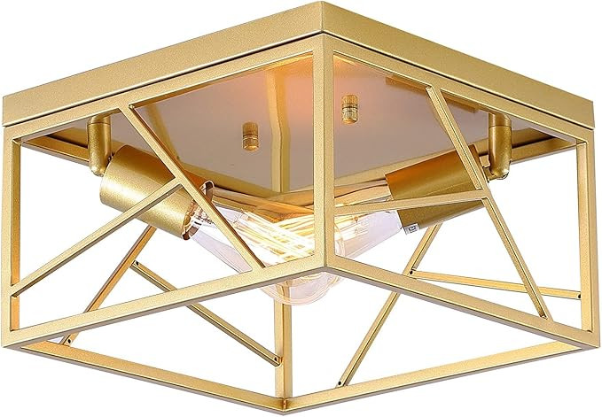 Fivess Lighting 2-Light Modern Gold Flush Mount Light Fixture Metal Square Semi Flush Mount Ceili... | Amazon (CA)
