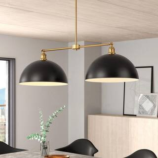 Casey Contemporary 2-Light Black Dome Metal Shade Kitchen Island Pendant Light | The Home Depot