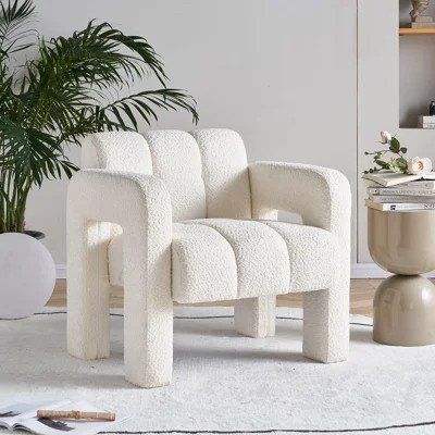 Beige Boucle Accent Chair, 1-Piece, High-Density Foam, Solid Wood Frame, Cozy Textured Upholstery, Living Room Bedroom | Wayfair North America