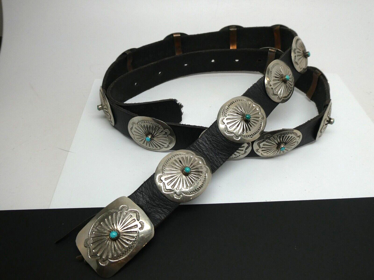 Vintage Concho 500 Silver Native American Navajo Turquoise Belt Size 36"  | eBay | eBay US