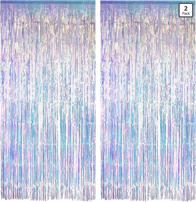 Iridescent Party Streamers Backdrop - GREATRIL Neon Transparent Holographic Tinsel Foil Fringe Cu... | Amazon (US)