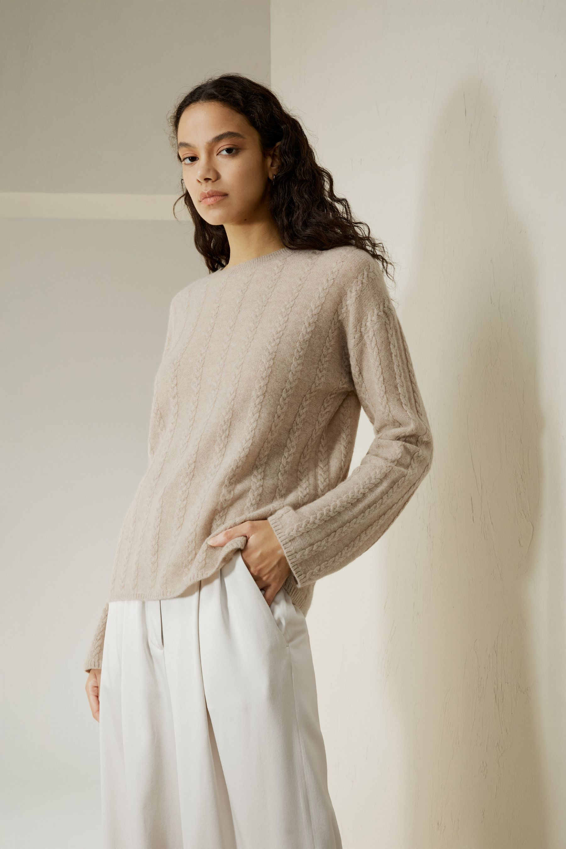 Semi-Sheer Cable-knit Cashmere Sweater | LILYSILK