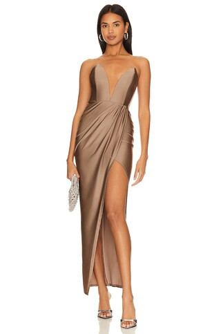 Michael Costello Jake Gown in Taupe from Revolve.com | Revolve Clothing (Global)