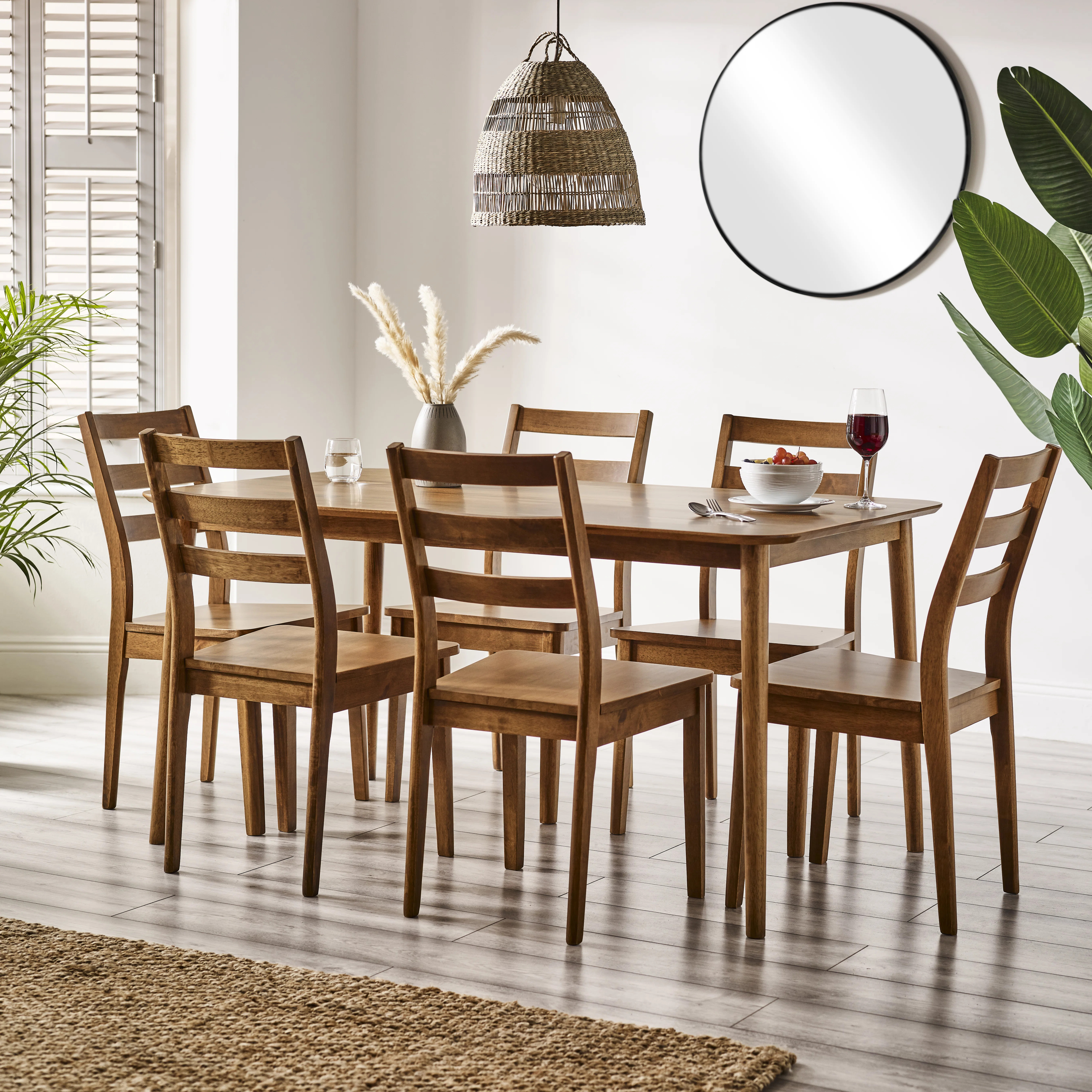 Drea Farmhouse Solid Wood Dining Table and Chairs Set with x6 Dining Chairs - Rustic Kitchen Styl... | Wayfair North America