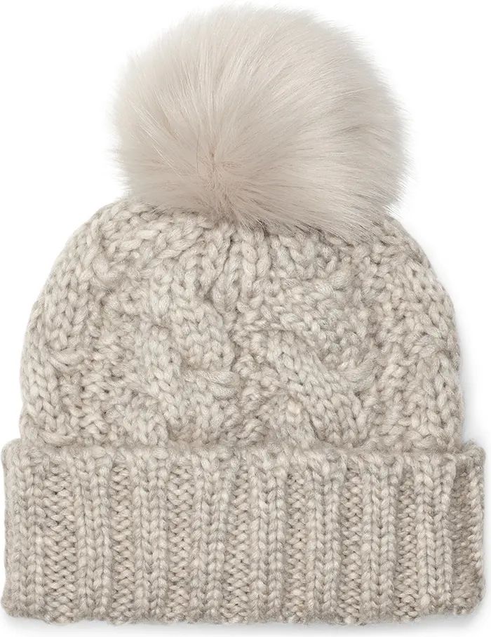 Cable Knit Beanie with Faux Fur Pom | Nordstrom