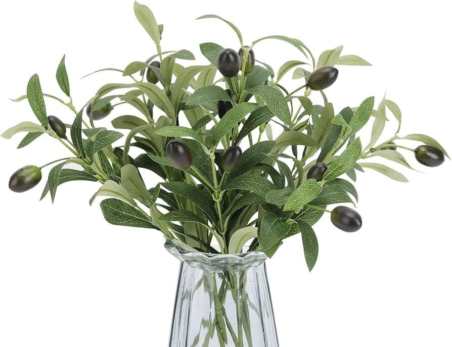 Amazon.com: Erlandens 10pcs Faux Olive Leaves Stems 10” Tall Artificial Plants Olive Tree Branc... | Amazon (US)