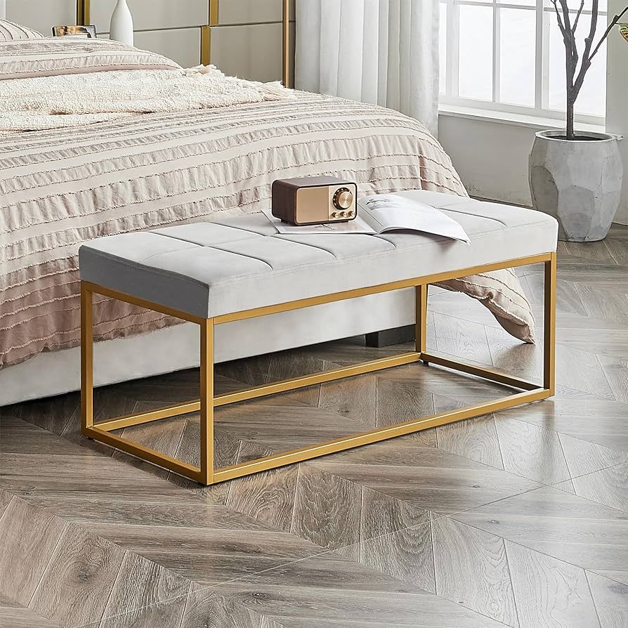 Befurtori Velvet Bedroom Bench, Upholstered End of Bed Bench with Metal Frame, Modern Tufted Chan... | Amazon (US)