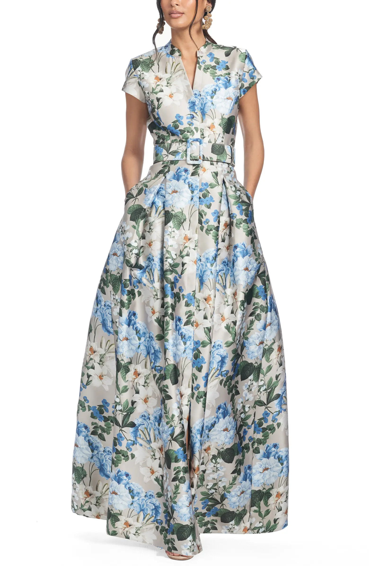 Sachin & Babi Marta Floral Print Belted Mikado Gown | Nordstrom | Nordstrom