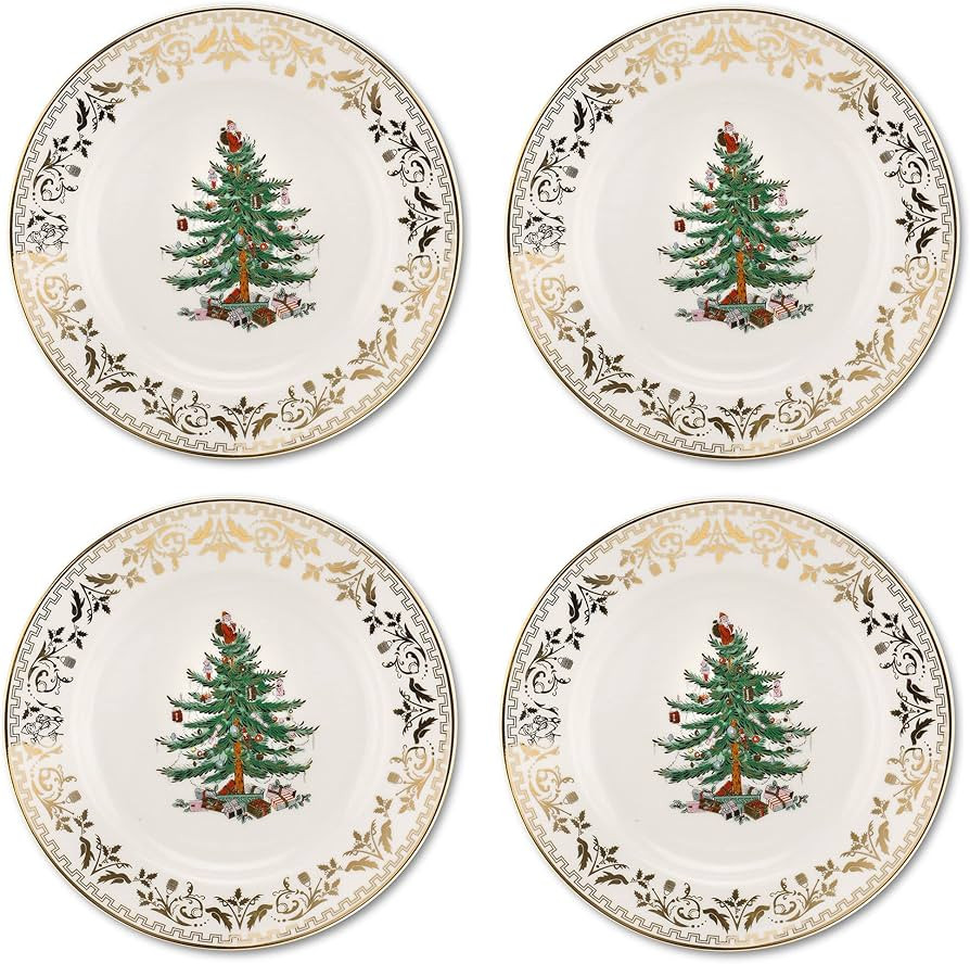 Spode Christmas Tree Gold Salad Plate | Set of 4 Plates for Salad, Pasta, Appetizer, and Dessert ... | Amazon (US)