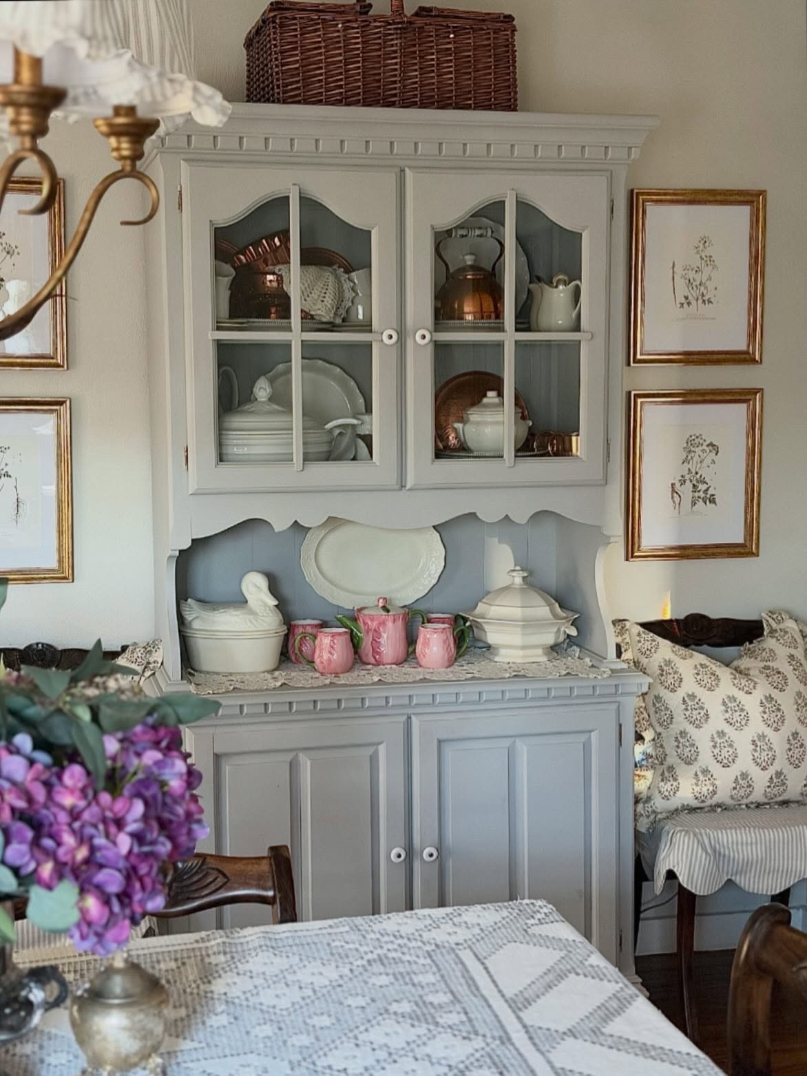 I still can’t believe I bought this hutch for forty dollars. There’s something special about dove grey and copper bathed in sunlight during golden hour. Even though I’ve been staring at it for ten years, this room still makes me smile.

#englishcottage #furniturerestoration #spring #cottage #cottagecore