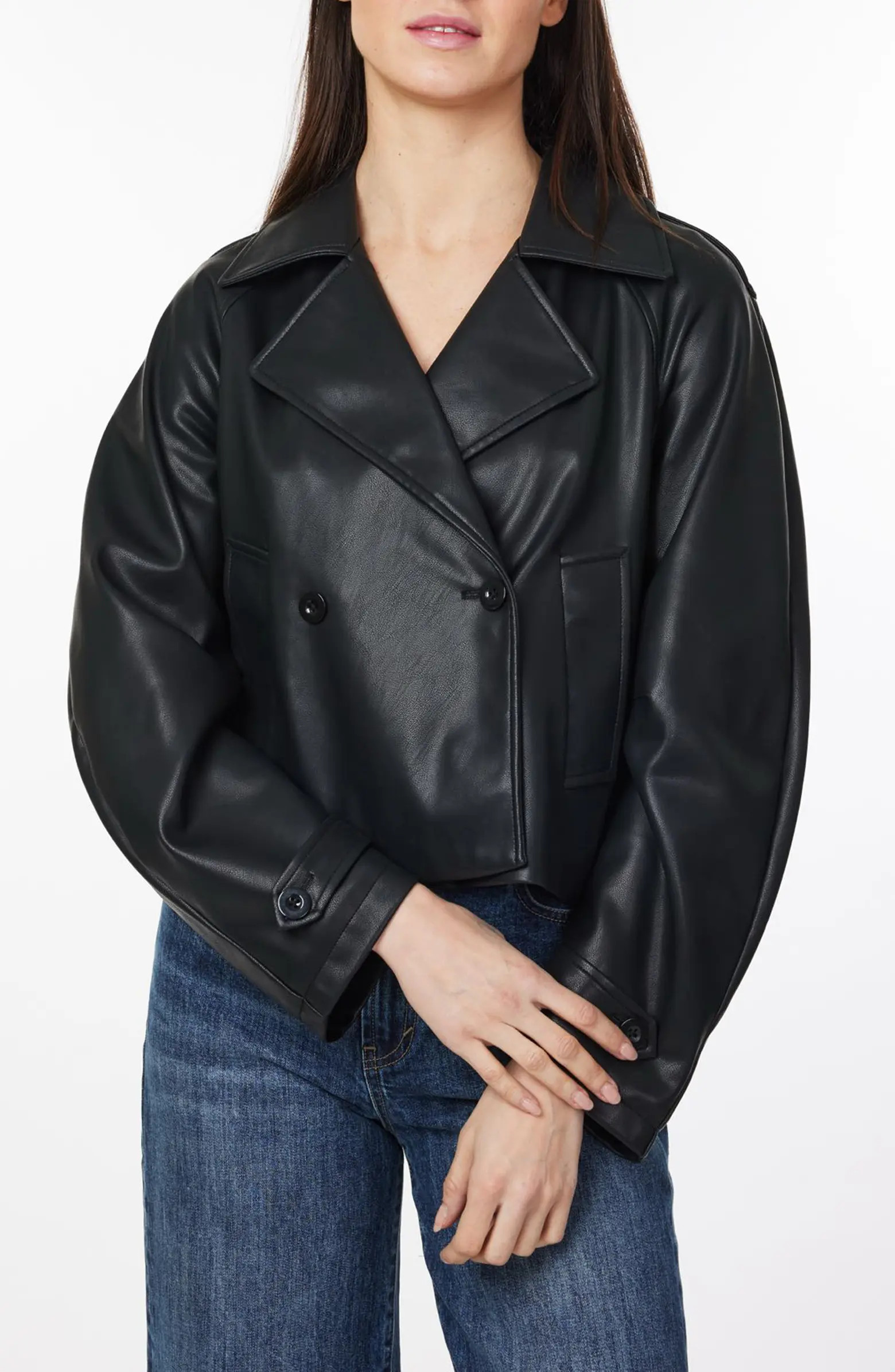 Faux Leather Crop Trench Coat | Nordstrom