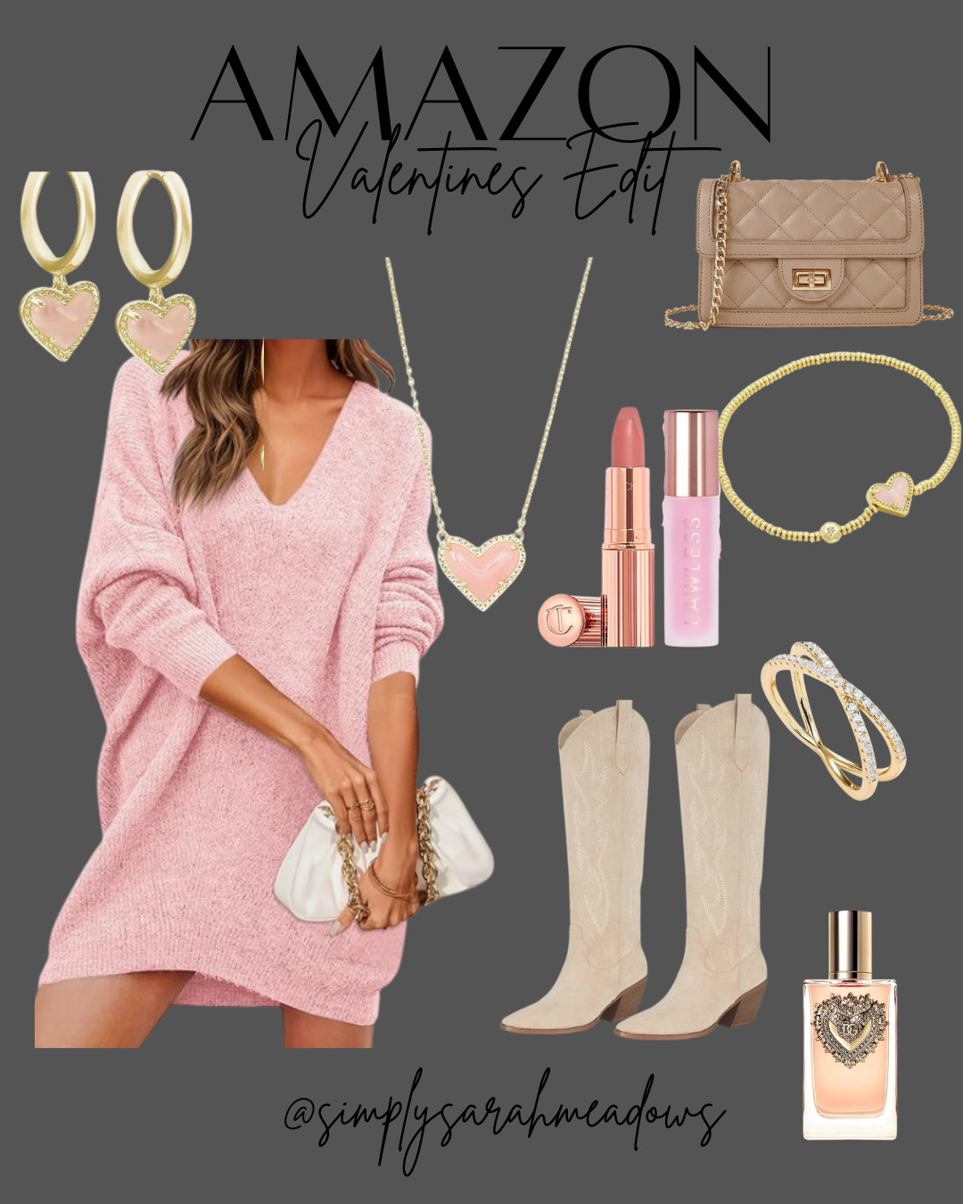 Feeling cute and cozy in my favorite pink sweater dress. Perfect for Valentine's Day! Shop my full look on my Amazon store @simplysarahmeadows #valentinesday #amazonstyle 

 #LTKValentine #LTKSeasonal #LTKOver40