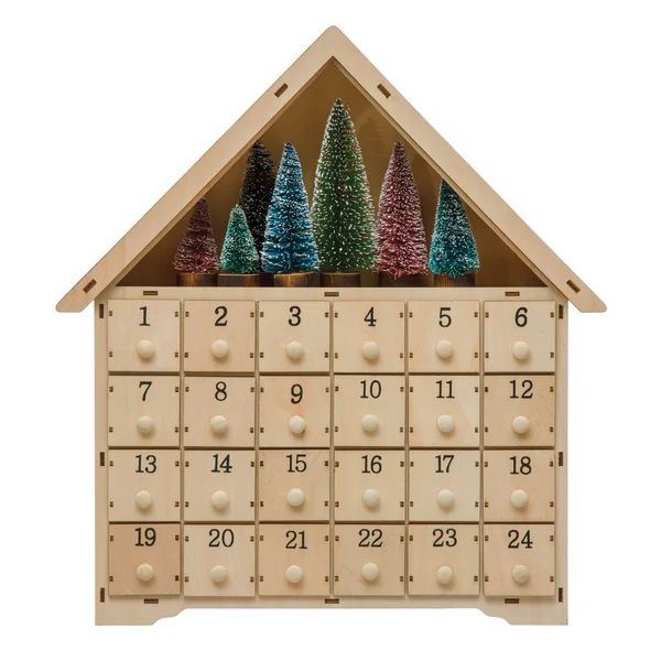 Wood House with 24 Boxes and 7 Bottle Brush Trees Advent Calendar | Wayfair North America