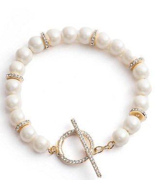 Lauren Ralph Lauren Gold Tone White Pearl Crystal Pave Flex Line Bracelet | Dillard's | Dillard's