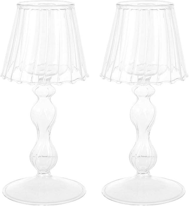 DOITOOL 2Pcs Glass Tea Light Candlestick Holder Lamp Shaped Candle Holder Votive Candle Stand for... | Amazon (US)