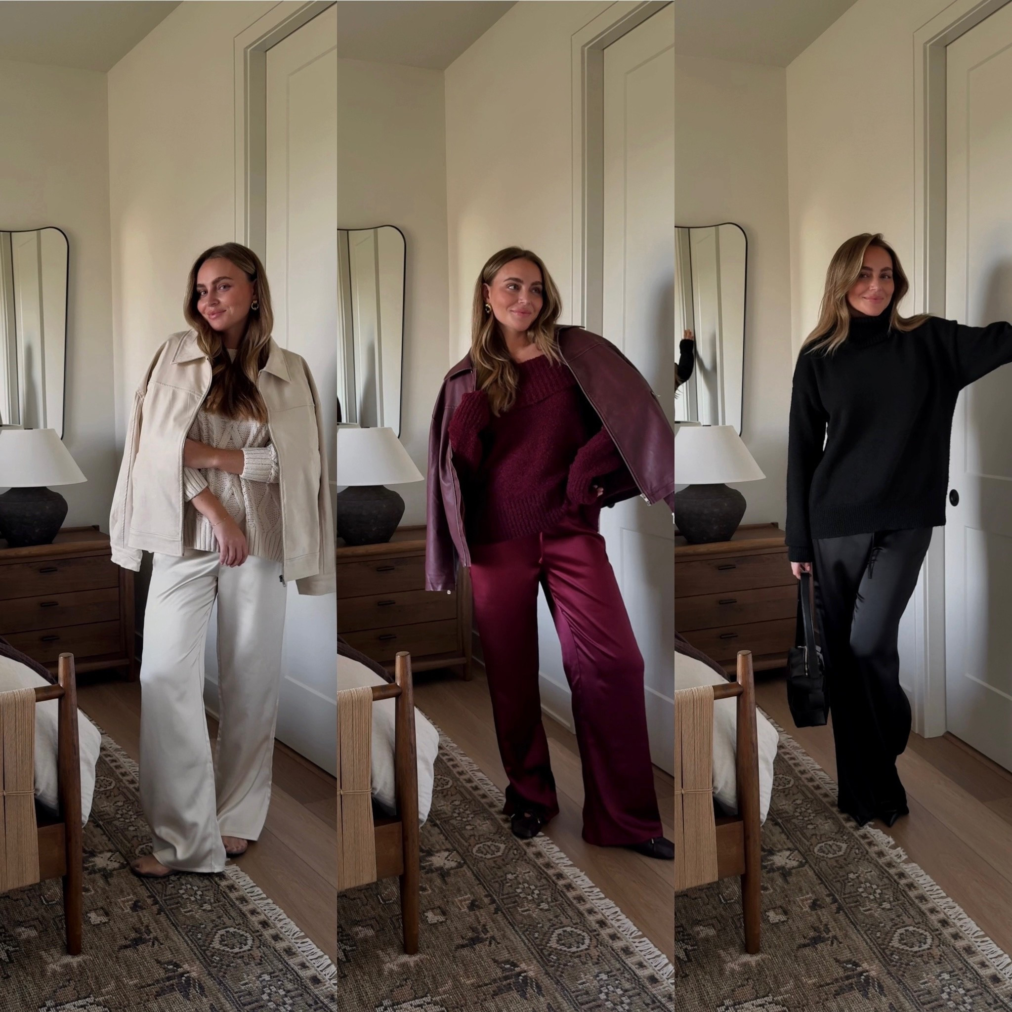 Princess Polly monochromatic outfits | wearing a size US 4 in all the satin pants & S/M in all the sweaters. 

Use code ALEXA25 for 25% off your order!

#LTKHoliday #LTKTall #LTKCyberWeek