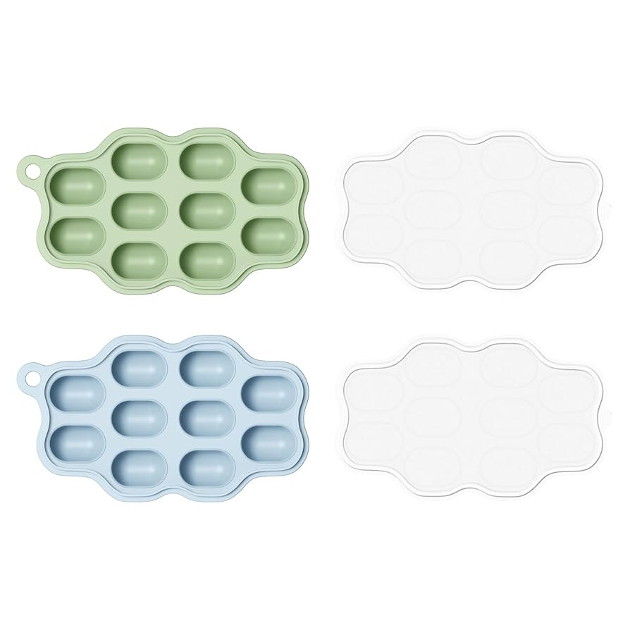 Baby Food Freezer Tray with Lid 2 Pack, Silicone Nibble Tray, Fruit Feeder Teether, Breastmilk Po... | Amazon (US)