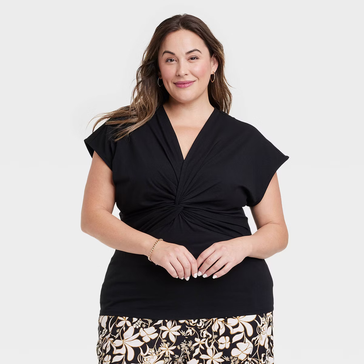 Women's Short Sleeve V-Neck Front Twist T-Shirt - Ava & Viv™ | Target