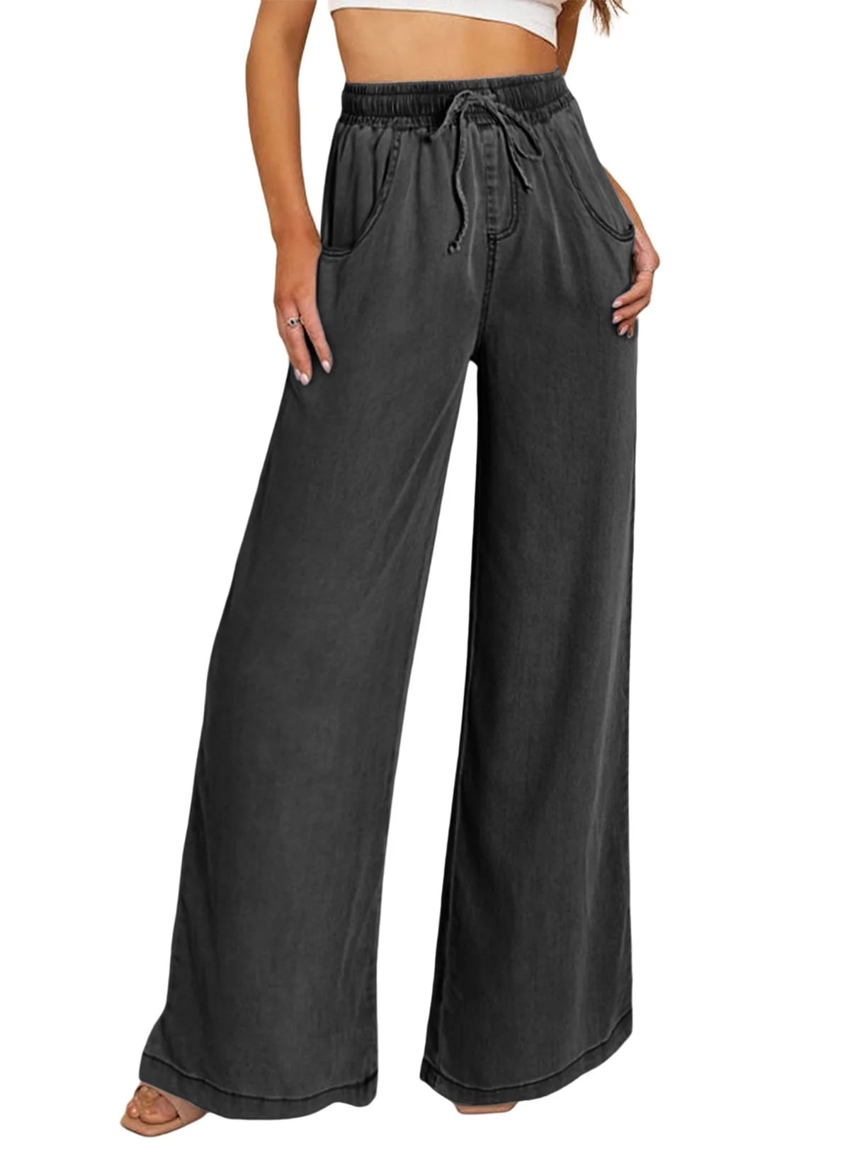 FARYSAYS Jeans for Women Wide Leg Jeans Drawstring High Waisted Loose Denim Pants Loose Denim Tro... | Walmart (US)