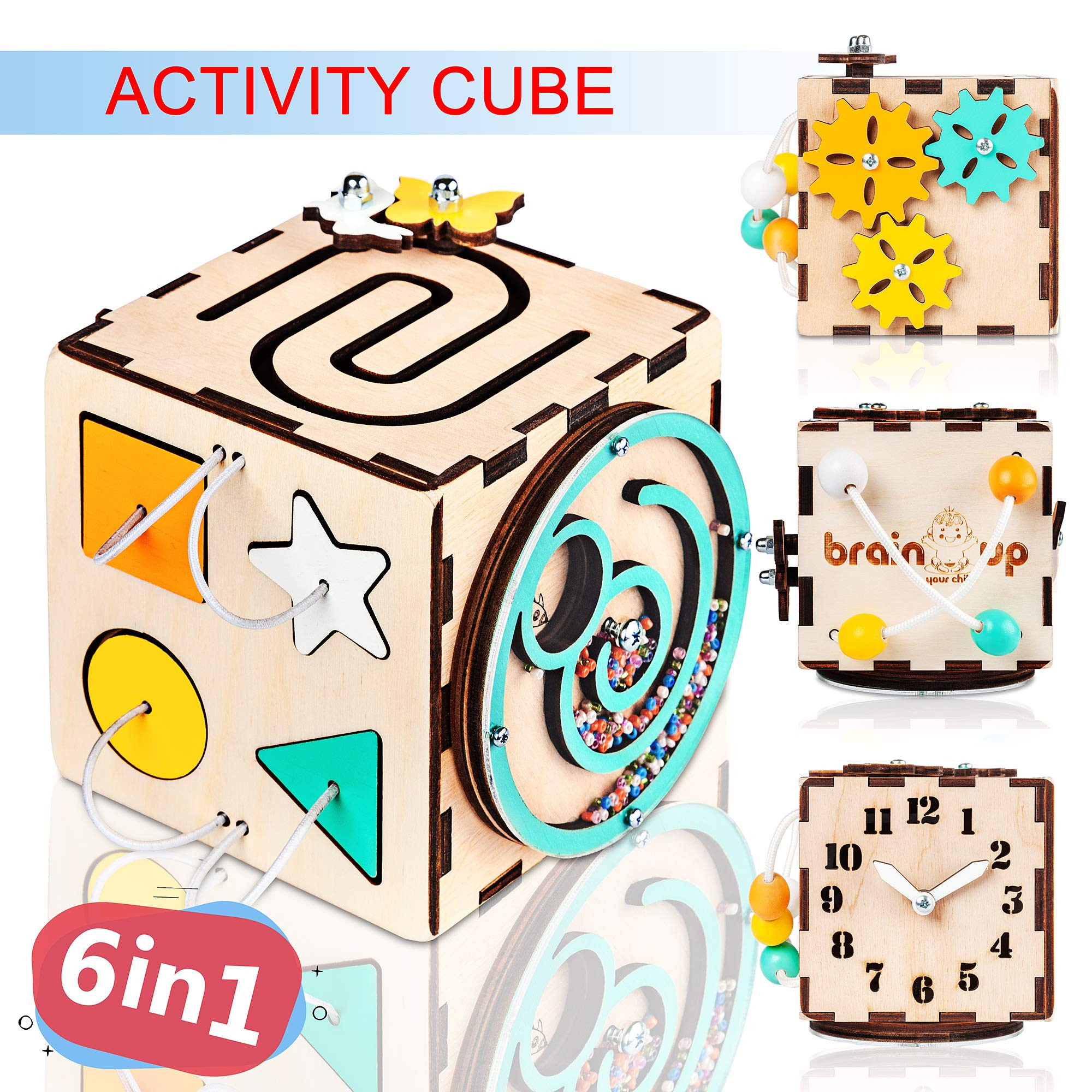 BrainUpToys Busy Activity Cube for Travel Toddlers Kids Children Baby - Busy Board – Wooden Sorter T | Amazon (US)