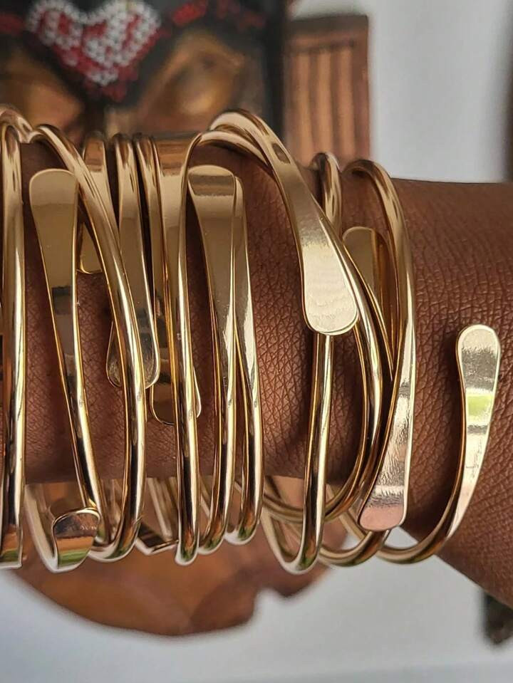 5PCS/10PCS Retro Boho Adjustable Stackable Bracelets, Golden Cuff Bracelets For Women Men Daily P... | SHEIN