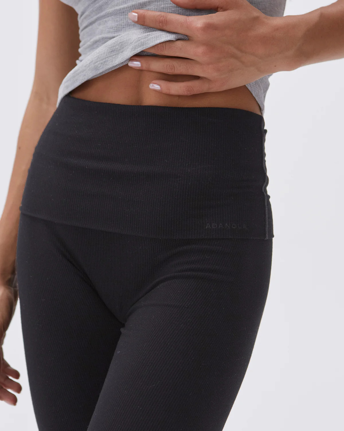 Rib Fold Over Pants - Black | Adanola UK