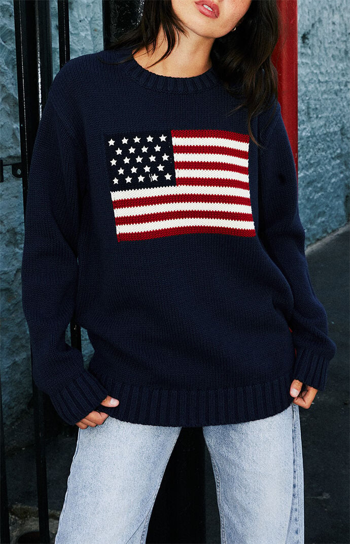 John Galt Women's Navy Flag Crew Neck Sweater | PacSun