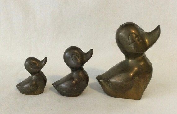 Vintage Set Of Three Solid Brass Assorted Size Mother And Baby Duck Figurines | Etsy (US)