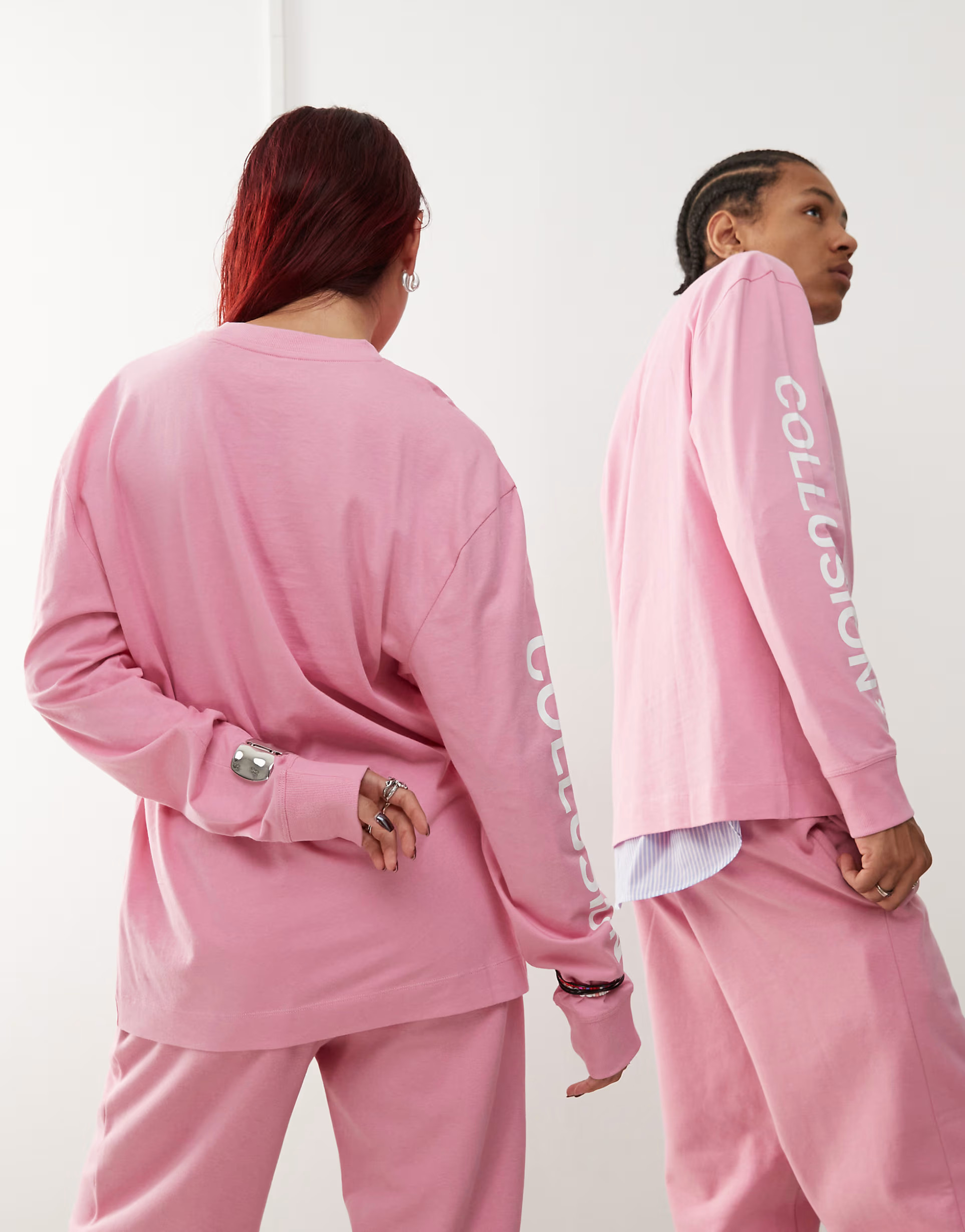 COLLUSION Unisex long sleeve logo t-shirt in pink | ASOS | ASOS (Global)