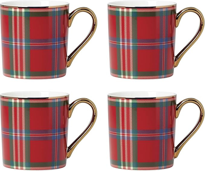 Lenox 896685 Holiday Red Tartan Mugs, Set of 4, Christmas Dinnerware, Hosting, Service For 4, 3.5... | Amazon (US)