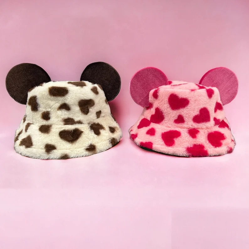 Hearts Soft Faux Fur Bucket Hat With Sewn on Mouse Ears Perfect for Sweethearts Nite at Disney - ... | Etsy (US)