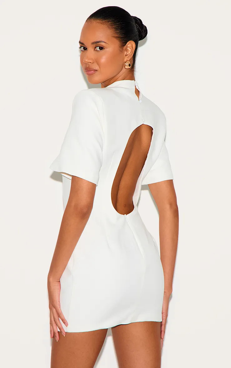 White Woven Cinched Backless Mini Dress | PrettyLittleThing US