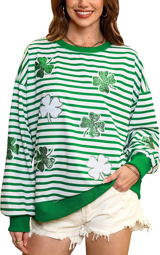 For G and PL Women's St. Patrick's Day Sequin Long Sleeve Crewneck Sweatshirt | Amazon (US)