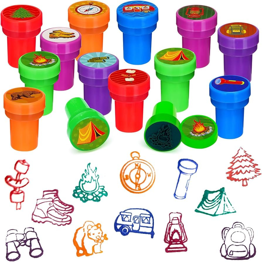Cinrobiye 24 Pcs Happy Camper Stampers for Boys Girls, Camping Adventure Birthday Party Supplies ... | Amazon (US)