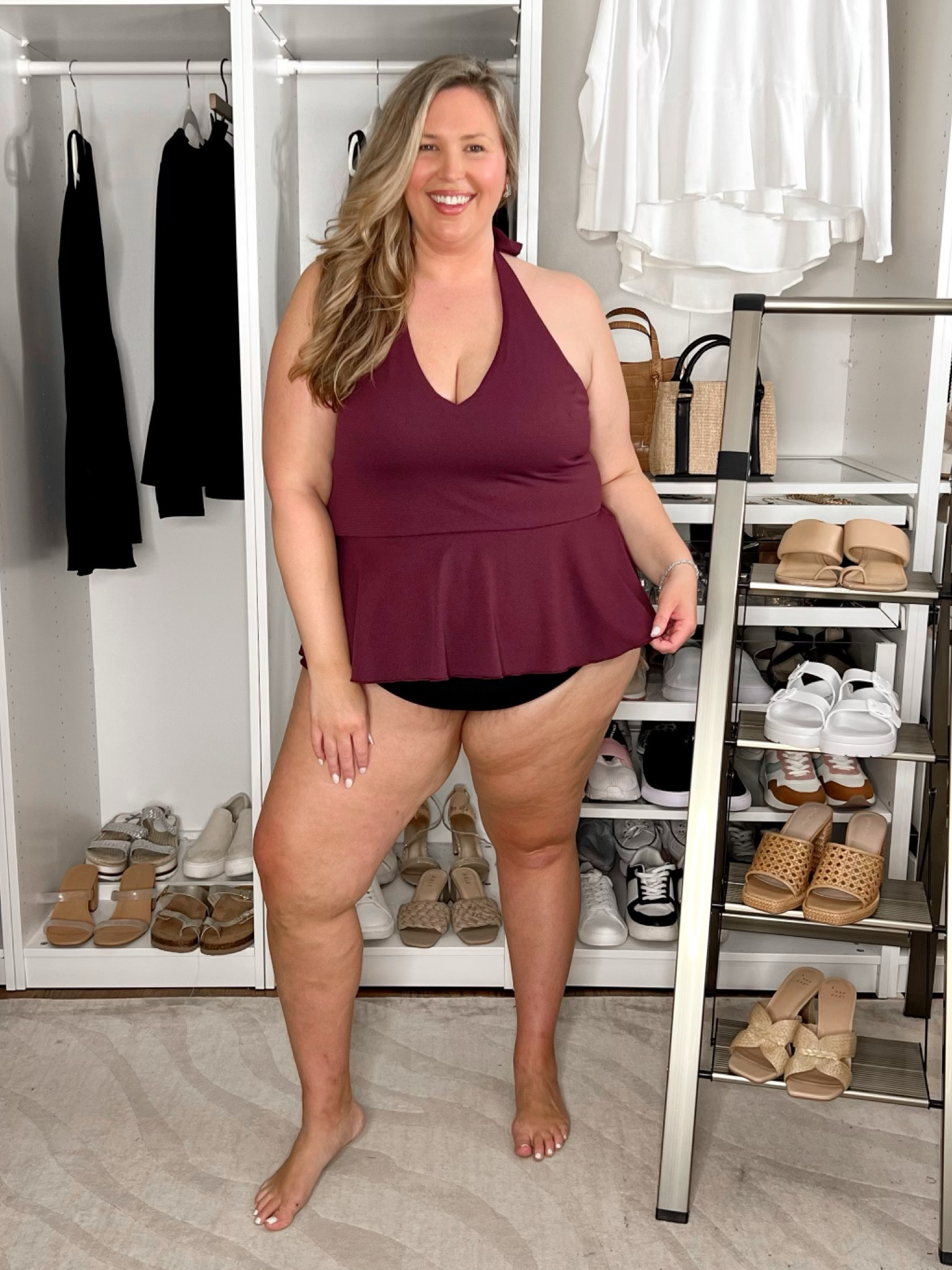 New SPANX Swimwear Try-On! Use code ASHLEYDXSPANX for a discount on full price items at checkout! 

3X in the top and bottoms
This is absolutely, hands down the best tankini top I have ever put on. It has everything I love in a tankini. It’s a halter style, the fabric feels so nice and high-quality, and it feels nice and supportive. I got this top in a 3X but I honestly think the 2X would have worked on me. Wearing the black version of the Ultra Hi-Rise swim bottoms here and surprise, surprise, I love them just as much — maybe even more. This is my ideal kind of swimwear to wear on the beach when I am playing in the sand with my kids. I feel super cute and free enough to move around but also nice and secure. 

#LTKSeasonal #LTKPlusSize #LTKStyleTip