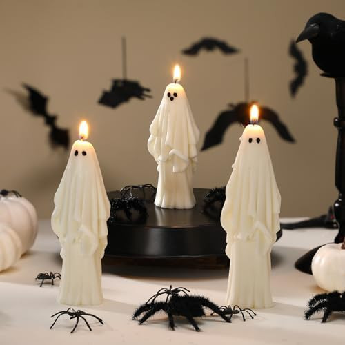 Nuanchu 3 Pcs Halloween Ghost Decor Ghost Candles Gothic Decoration Indoor Gift for Mantel Hallow... | Amazon (US)