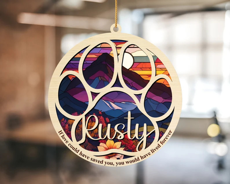 Sun catcher pet memorial, Rainbow bridge pet, sun catcher,  personalized name, dog / cat/ pet rem... | Etsy (US)