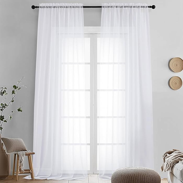 OVZME Sheer White Curtains 108" Inch Length 2 Panels Set, Light Filtering Soft Rod Pocket Voile W... | Amazon (US)