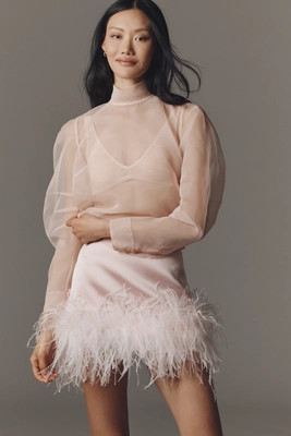 Retrofete Floriette Faux-Feather Slip Skirt | Anthropologie (US)