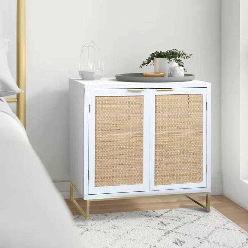 Geneva Accent Storage Cabinet with 2 Rattan Doors, Kitchen Buffet Sideboard White | Wayfair North America