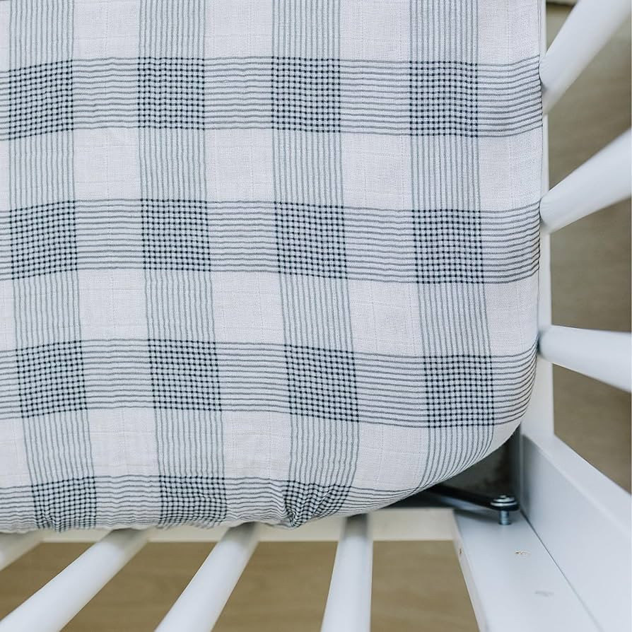Coastal Plaid Muslin Crib Sheet by Mebie Baby, Soft and Breathable Bed Sheets for Babies, Modern ... | Amazon (US)