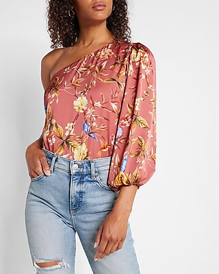Conscious Edit Floral One Shoulder Puff Sleeve Top | Express
