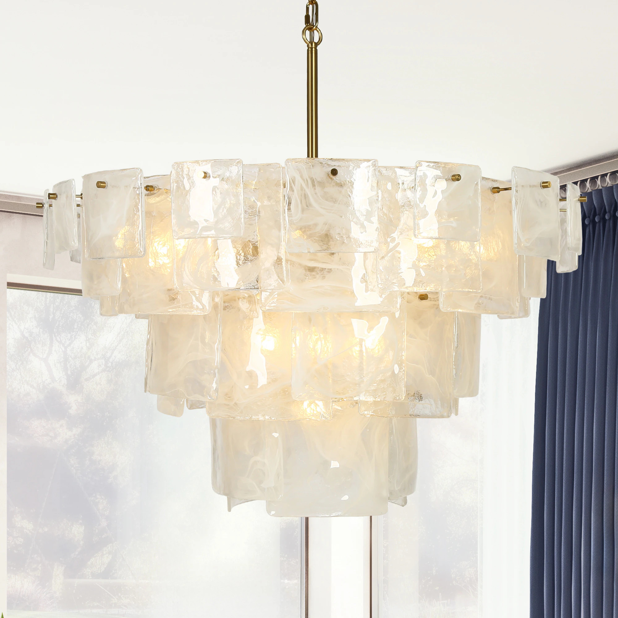 LNC Aurelia 36.6 in Oversize 13 -Light Polished Gold Shell Textured glass Iron Chandelier one_size | HA05576A | Lowe's