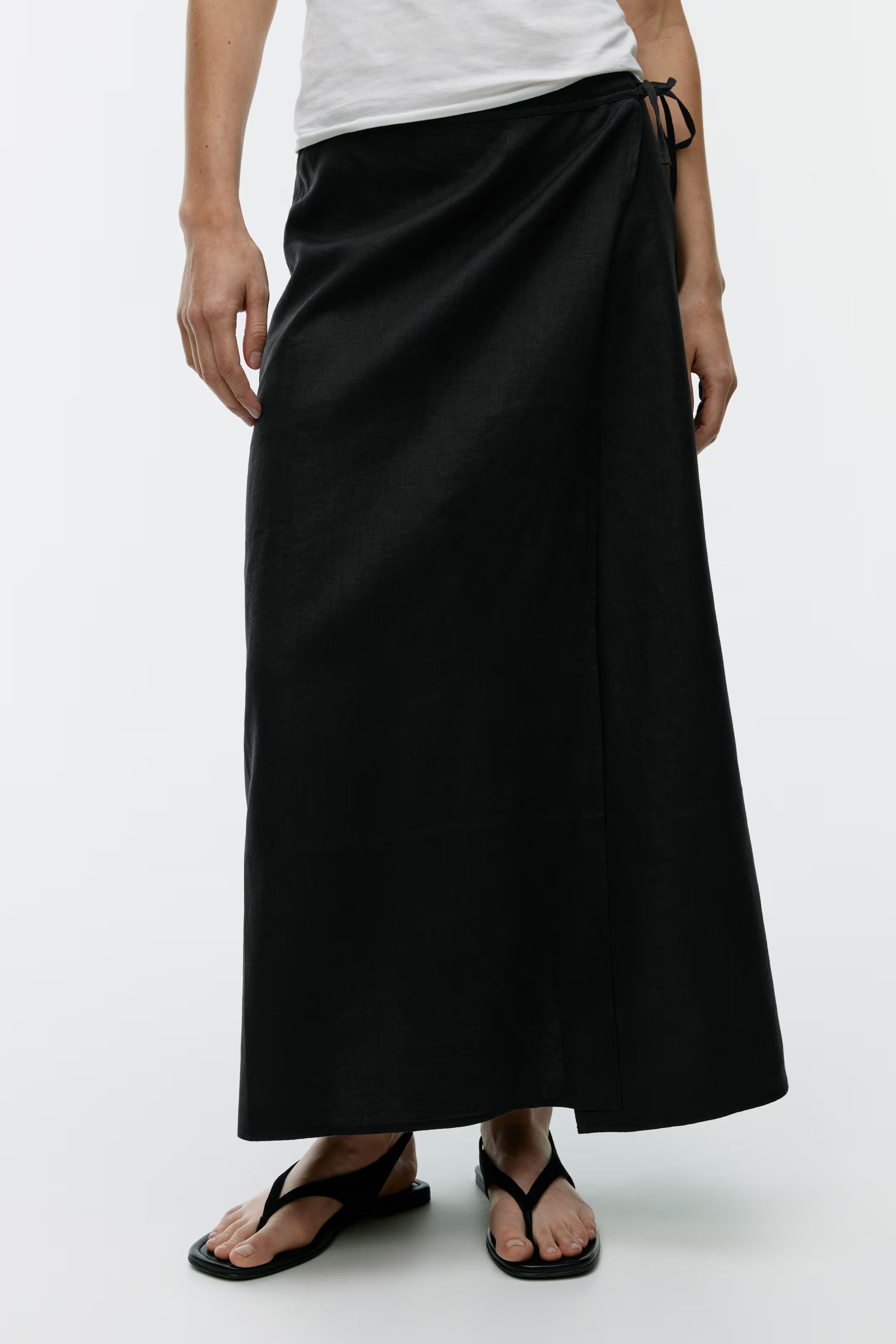 Linen Wrap Skirt - Regular waist - Long - Black - Ladies | H&M GB | H&M (UK, MY, IN, SG, PH, TW, HK)