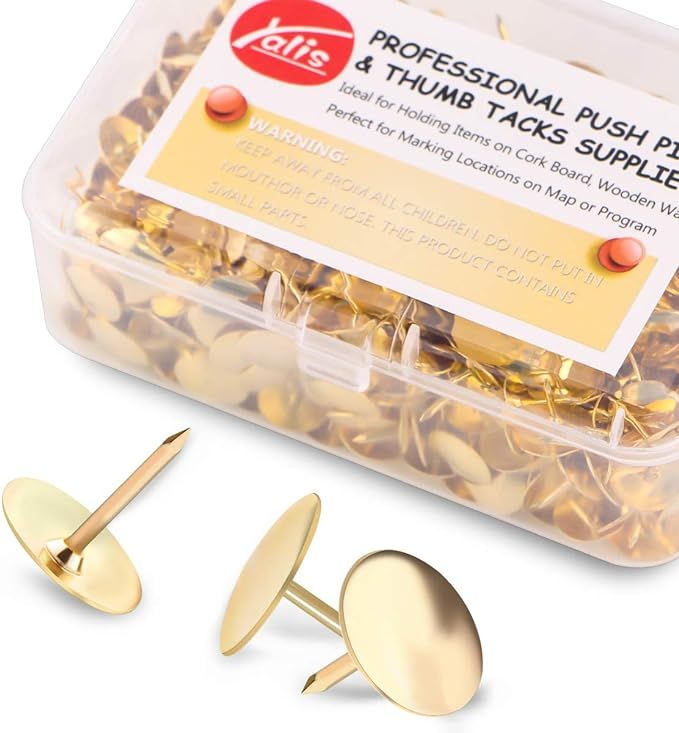 Yalis Thumb Tacks 500-count, 3/8-inch Steel Roundness Push Pins Office Tacks for Corkboard (Gold) | Amazon (US)