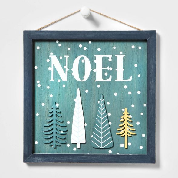 Noel with Trees and Wood Frame Hanging Sign Green - Wondershop&#8482; | Target
