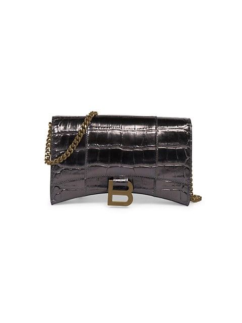 Hourglass Croc-Embossed Leather Wallet-On-Chain | Saks Fifth Avenue