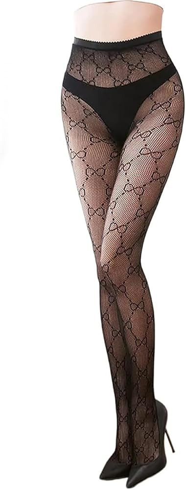 Fishnet Stockings Fashion Letter Tights for Women Lace Leggings High Waisted Pantyhose Stockings | Amazon (US)