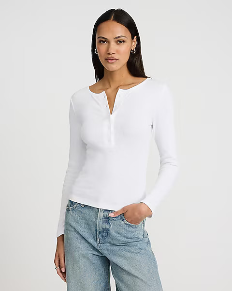 Fitted Ribbed Long Sleeve Henley Tee | Express